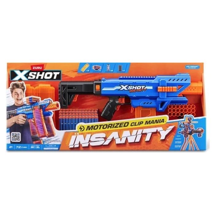 Motorized Blaster - ZURU - X-SHOT Clip Blaster - 4 magazines - Range 27 m - Extensions included